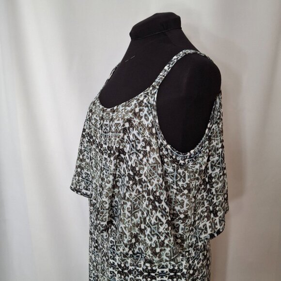 Plus 1x Chiffon Flounce Ruffle Summer Beachy Maxi Dress Aqua Blue Brown Strappy - Picture 2 of 10